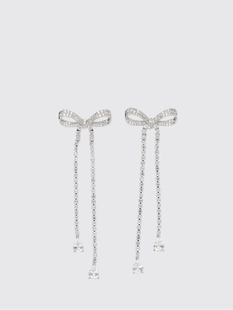 Self Portrait Chrome-Plated Brass Pendant Earrings with Crystals