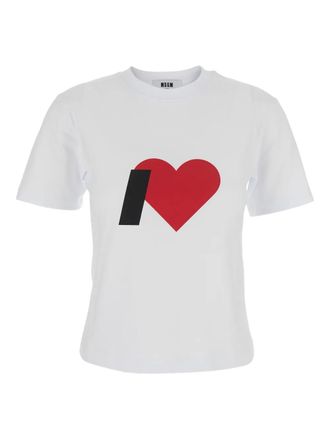 Msgm heart-print crew-neck T-shirt - women - Cotton - L - White