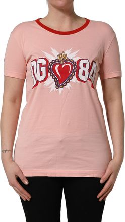 Dolce & Gabbana Womens Pink Graphic Print Cotton Crew Neck T-Shirt