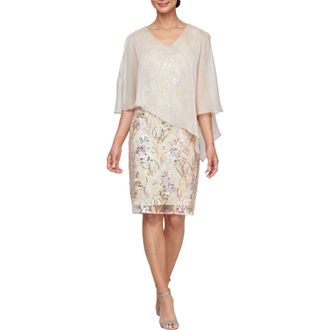 S.L. Fashions Sequin Overlay Cocktail Dress in Chai/Multi at Nordstrom, Size 16