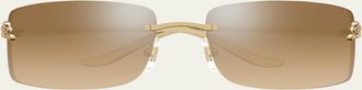 Cartier Panth&egrave;re Rimless Rectangular Sunglasses in Silver Metal