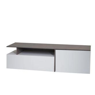 Hhg Hhg - Estanter&iacute;a Tv 638, Mesa Tv Aparador Mueble Tv Cajonera, Madera 45x161x40cm Compartimento De Almacenaje, Aspecto Hormig&oacute;n Blanco
