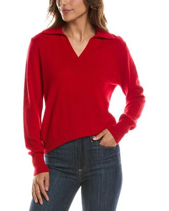 Fort&eacute; Cashmere Split Neck 100% Cashmere Polo Sweater
