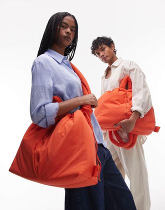 &Ouml;lend Ona - Borsa grande a tracolla multiposizione color corallo in nylon morbido-Arancione