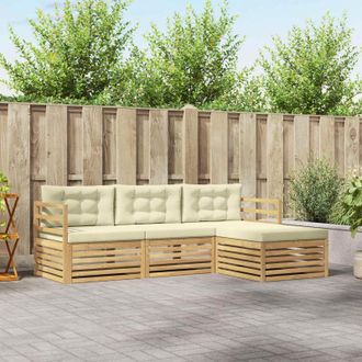 vidaXL Vidaxl Set Di Divani Da Esterno 4 Pz Bianco E Crema Poliestere