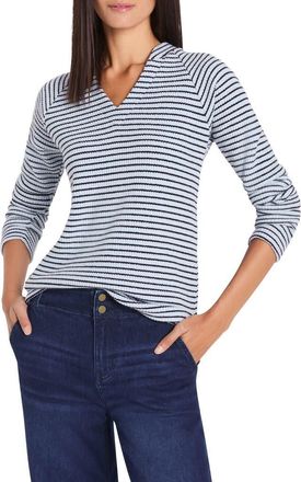 Nic+Zoe Stripe Thermal Split Neck Long Sleeve Top in Blue Multi at Nordstrom, Size Xx-Large