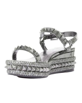 Christian Louboutin Womens Leather Pyraclou 60 Studded Espadrille Sandal (Authentic Pre-Loved)