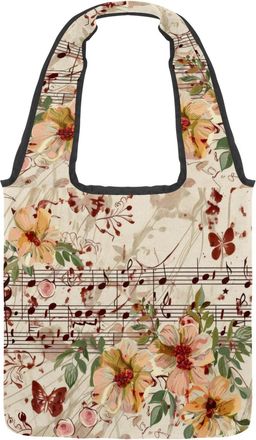 Generic Musical with Melody Floral Reversible Canvas Shoulder Tote - Double-Sided Print, 12oz Cotton, 27cm Drop, Fold-Flat Bag for Travel, Shopping, Street Ou