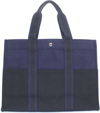 Herm&egrave;s Fourre Tout Black Gray Cotton Canvas Shoulder Bag Tote Bag (Pre-Owned)