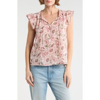 Lucky Brand Floral Cap Sleeve Cotton Top in Rose Multi at Nordstrom Rack, Size X-Large