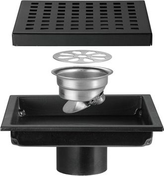 OEM Desag&uuml;e De Piso De Acero Inoxidable Para Cuarto De Ducha Y Ba&ntilde;o, Desag&uuml;e De Piso Cuadrado De Gran Desplazamiento Con Rejilla Desodorizante (color: Neg