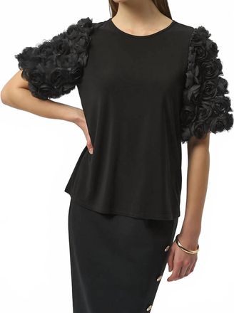Joseph Ribkoff Rosette Embroidered Sleeves Top In Black