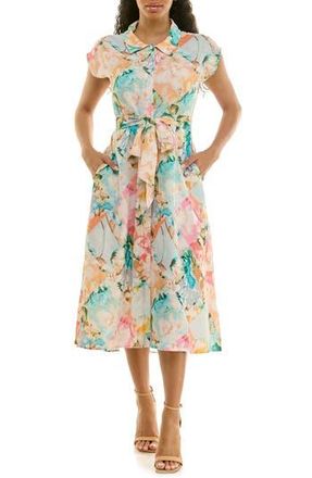 Nina Leonard Print Short Sleeve Shirtdress in Pastel Multi at Nordstrom Rack, Size X-Large