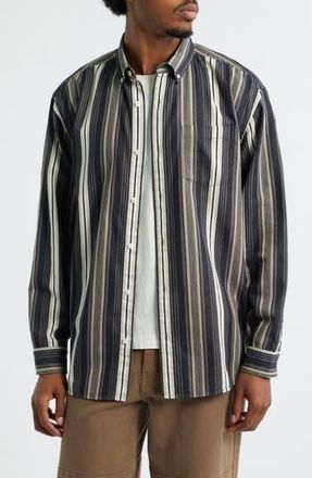BP. Stripe Cotton Button-Down Shirt in Black Mixed Stripe at Nordstrom Rack, Size Small
