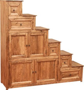 Biscottini International Mueble Cajonera Escala Country De Madera Maciza De Tilo Acabado Con Efecto Natural - S Made In Italy