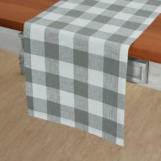 Solino Home Linen Table Runner for Dining Table, Holiday and Everyday Table Decor - Buffalo Check in Grey And White at Nordstrom, Size Xx-Large