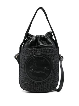 Chlo&eacute; logo-patch bucket bag - women - Paper/Calf Leather - OS - Black