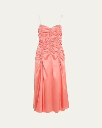 Khaite Raina Sleeveless Ruched silk Charmeuse Midi Dress