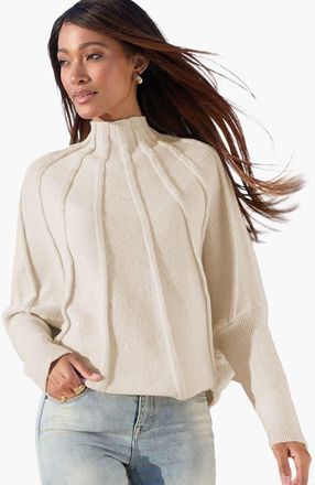 Lascana Mock Neck Ribbed Sweater in Beige at Nordstrom, Size 14