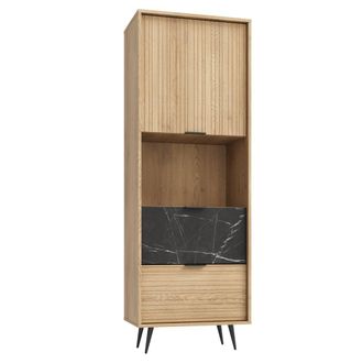 Petits Meubles Columna 1 puerta 2 cajones paneles laminados madera y negro