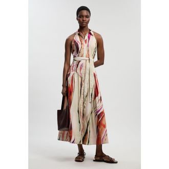Karen Millen Marble Print Halter Midi Shirt Dress in Multi at Nordstrom, Size 10