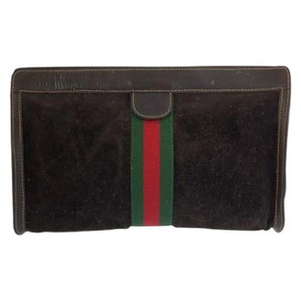 Gucci Pre-owned Clutches, male, Brown, Size: ONE SIZE Pre-owned Suede Leather Clutch Bag