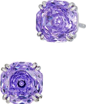 Savvy Cie Jewels Floral Faceted Octagonal Cubic Zirconia Stud Earrings in Lavender at Nordstrom Rack