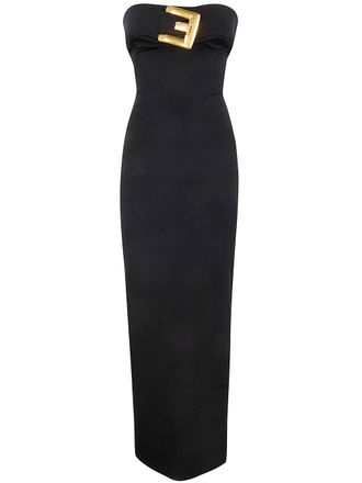 Balmain Belted Bustier Compact Jersey Long Dress