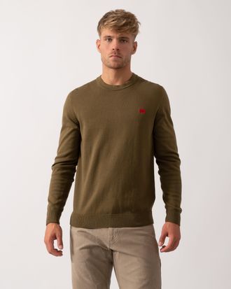HUGO BOSS Mens Cotton Crew Neck Sweater in Khaki - Size Medium