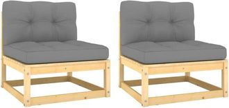 vidaXL Sof&aacute; Central De Jard&iacute;n 2 Pzas Cojines Madera Pino Maciza Gris Vidaxl
