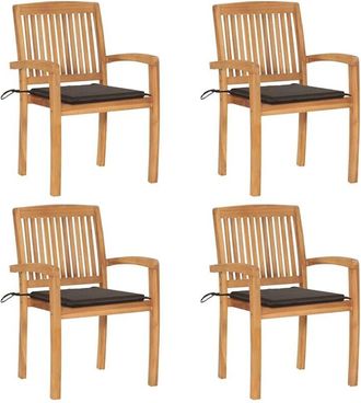 vidaXL Vidaxl - Sillas De Jard&iacute;n Apilables 4 Uds Madera De Teca Con Cojines