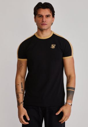 Siksilk Mens Black,Gold Stripe Ringer T-Shirt XXL