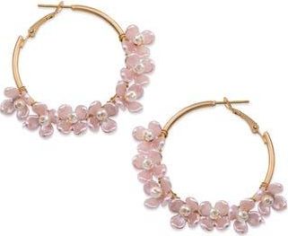 Jardin Floral Beaded Hoop Earrings in Pink/Gold at Nordstrom Rack