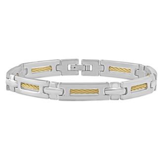 Pompeii3 Mens Steel And Dark Gold Wired 7mm Flexible Link 8.5 Bracelet