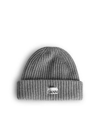 Ganni Grey Wool Blend Beanie