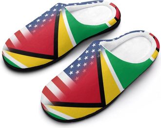 Generic US & Guyana Flag Funny Mens Cotton Slippers Soft Non-Slip Rubber Sole House Slipper Indoor Outdoor