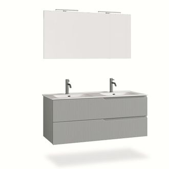Aquadesign Mueble de ba&ntilde;o de 5 piezas con doble ba&ntilde;era en mdf gris mate