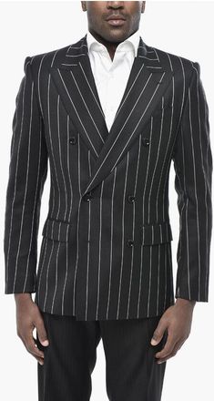 Dolce & Gabbana Striped Wool Double-Breasted Jacket SICILIA With Flap Pocket size 48