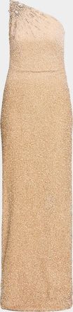 Pamella Roland Ombre Signature Sequined Strapless Column Gown