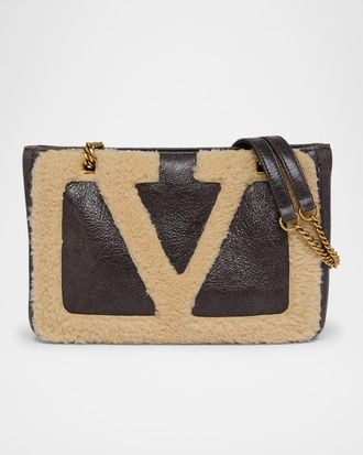 Valentino Garavani Viva Superstar Small Shearling VLogo Tote Bag