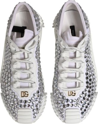 Dolce & Gabbana White NS1 Canvas Leather Embellished Sneakers Womens Shoes (Pre-Owned)