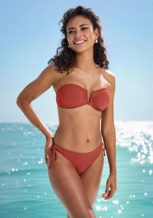 Buffalo Bandeau-Bikini BUFFALO, Damen, Gr. 34, Cup C/D, rostrot, Recycling-Polyamid, strukturiert, unifarben, Bikini-Sets Bandeau-Bikini, in moderner Rippstru