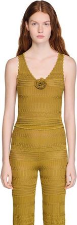 Sandro Floral pointelle knit top in Olive at Nordstrom, Size X-Large