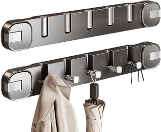 OEM Perchero Cuadrado Con Ventosas, Ganchos De Pared Sin Taladrar, Flexible Y Plegable, Con 5 Ganchos, Apto Para Entradas, Ba&ntilde;os Y Detr&aacute;s De Puertas (negr