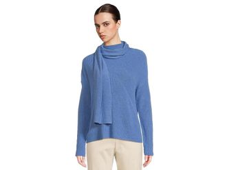 Elliott Lauren Its a Wrap - Long Sleeve Relax Sweater with attached Scarf Womens Sweater Sky : XS, Cashmere/Nylon/Polyester