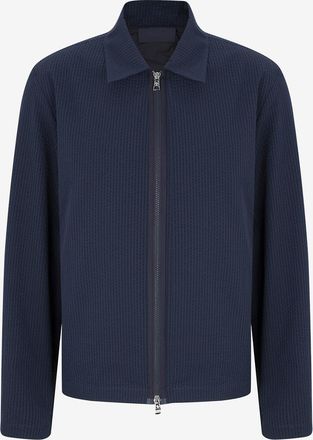 Moncler Langarm-Seersucker-Hemd mit Reissverschluss