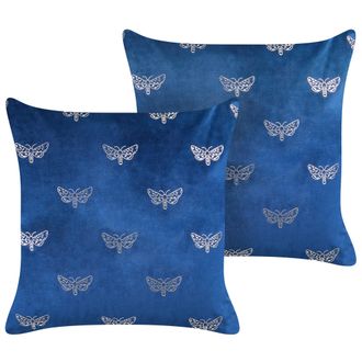 Beliani Conjunto De 2 Cojines De Terciopelo Azul Marino Plateado 45 X 45 Cm Yuzuri