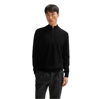 HUGO BOSS Heren Ebrando-P gebreide trui met halve rits (Zwart)