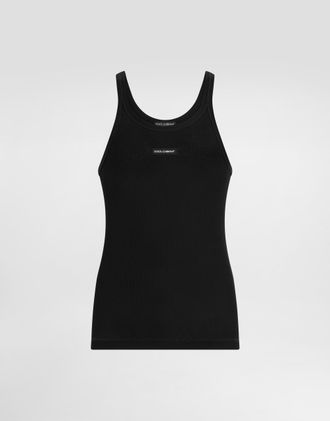 Dolce & Gabbana Cotton Tank Top With Print - Man Black 44