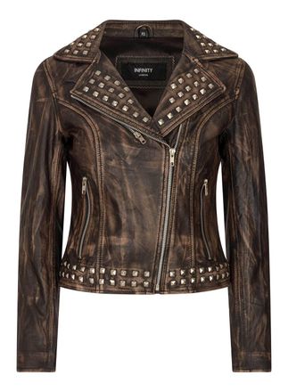 TruClothing Cross Zip Studded Brando Biker Leather Jacket